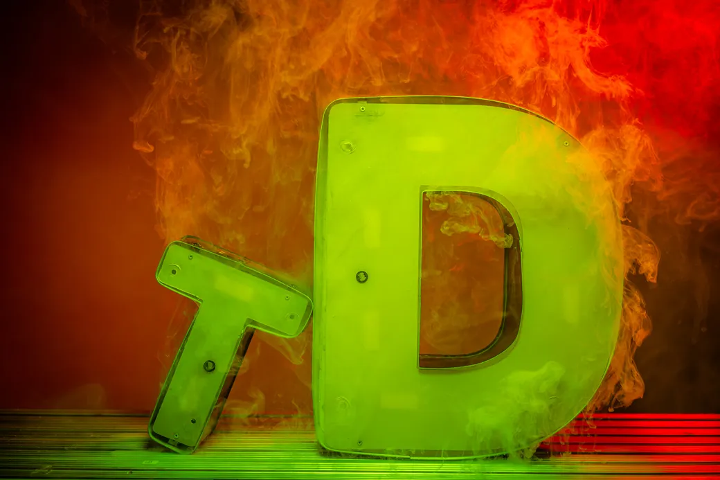 The Throttle Down letters, lit green