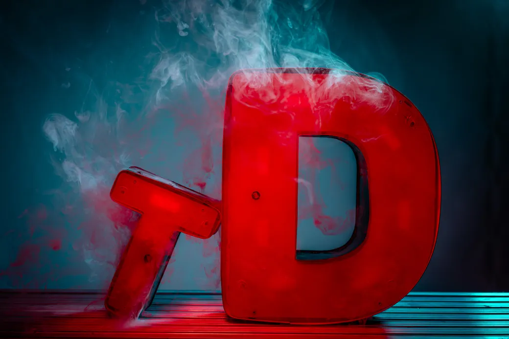 The Throttle Down letters, red in teal smoke